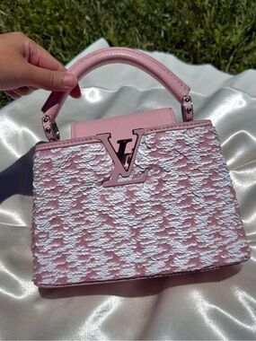 *RARE* Louis Vuitton Pink Sequin Leather Mini Capucines Bag w Strap